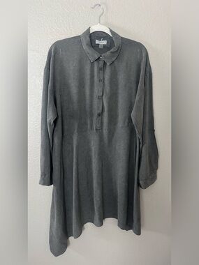 Cupio Casual Button-Down Gray Tunic Top Sz XL Bohemian Cottage Core Chic TC0572